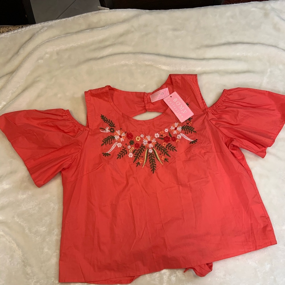 Coral backless blouse